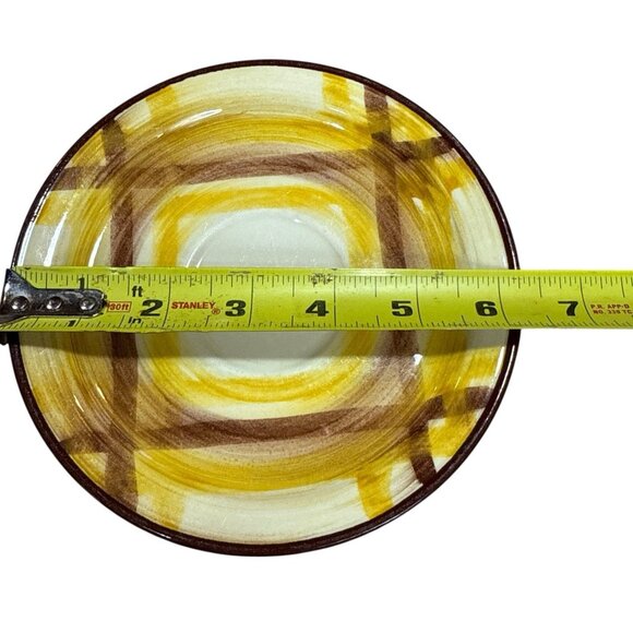 1 Vintage Metlox Vernon Ware Organdie Brown Yellow Plaid Saucer Plate 6.2' - Picture 4 of 5